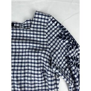 Talbots Petites Blue White Gingham Eyelet Embroidered 3/4 Sleeve Top MP
